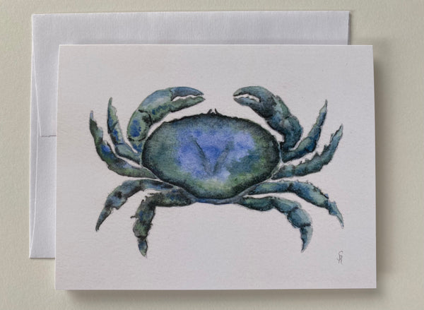 Blue-Green Crab Greeting Card Print of Original Watercolor