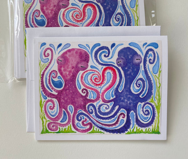 "Octopus Love" Greeting Card Print of Original Watercolor