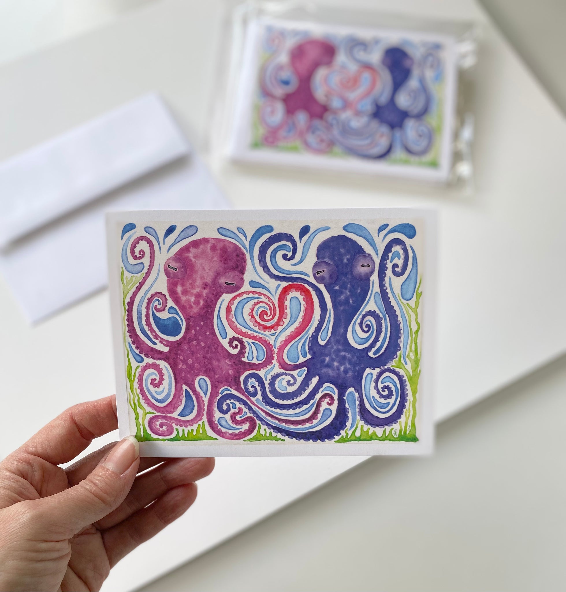 "Octopus Love" Greeting Card Print of Original Watercolor