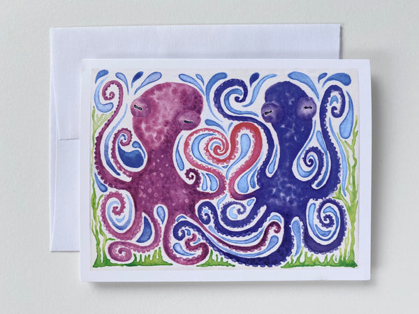 "Octopus Love" Greeting Card Print of Original Watercolor