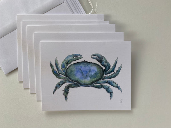 Blue-Green Crab Greeting Card Print of Original Watercolor