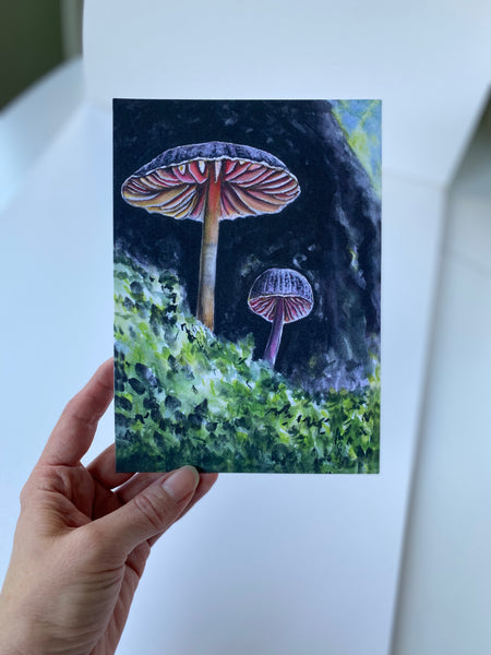 Orange-gilled Mushrooms Original Watercolor Print